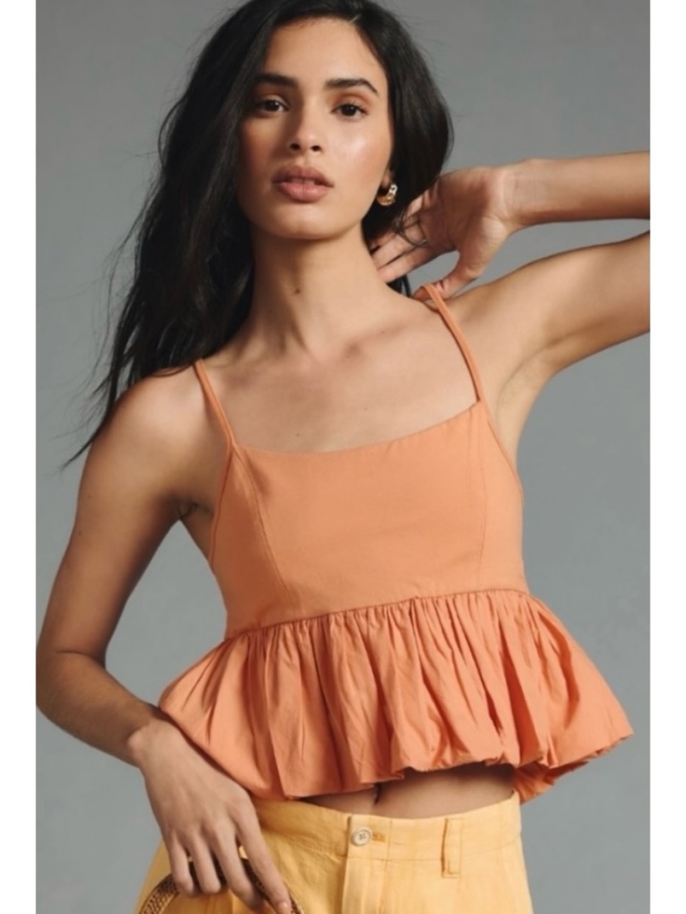Anthropologie Ruffle Bubble-Hem Cropped Tank New Large